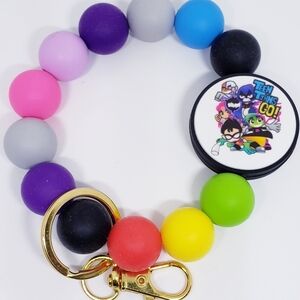 Handmade Teen Titans Go Silicone Focal Bead Wristlet Keychain Bracelet